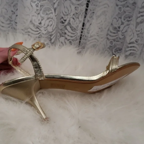 Metallic Gold Heels with Topaz Rhinestones - Picture 3 of 4